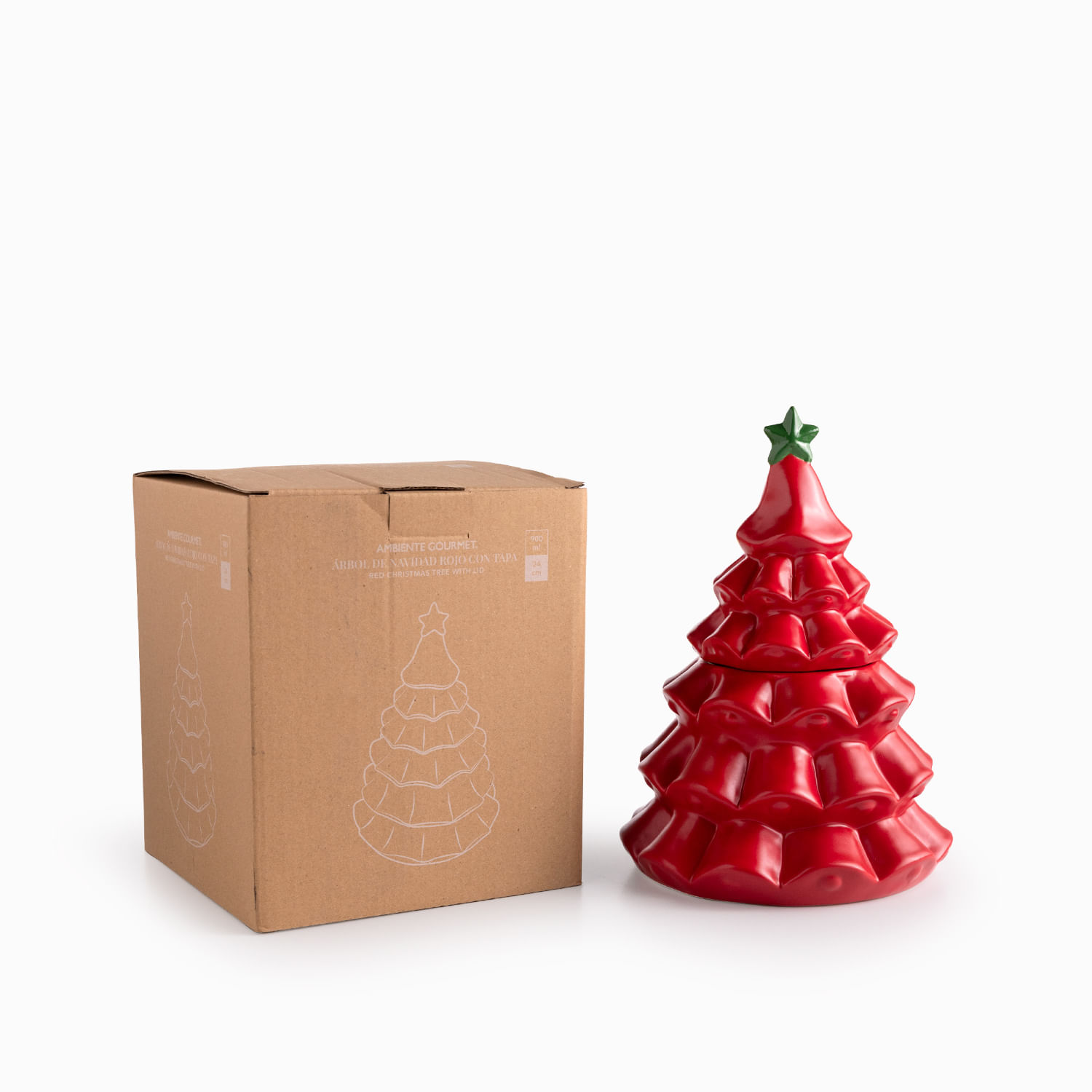 Árbol navidad rojo con tapa 24cm - Imagen 4