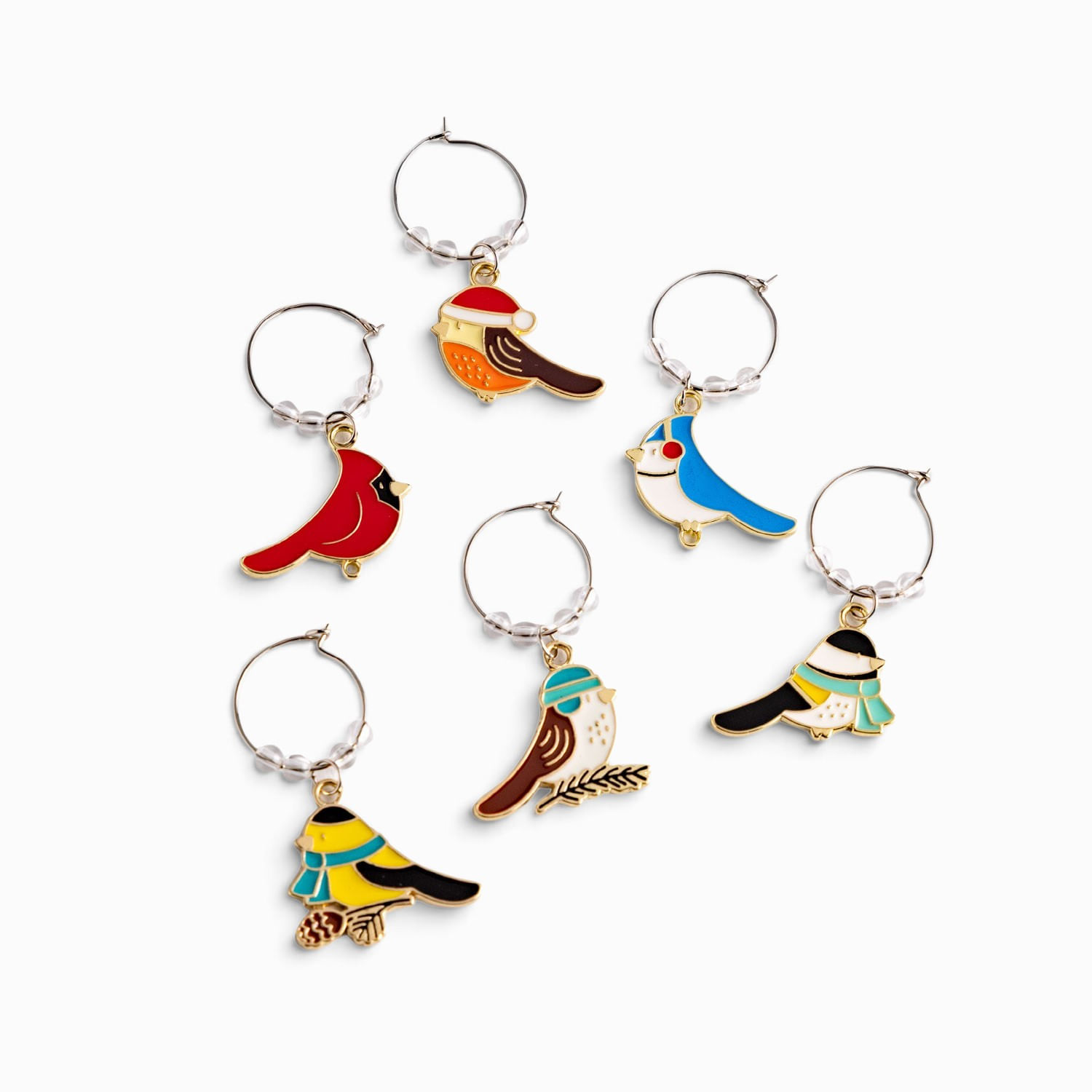 Identificadores de copas pájaros navidad set x6