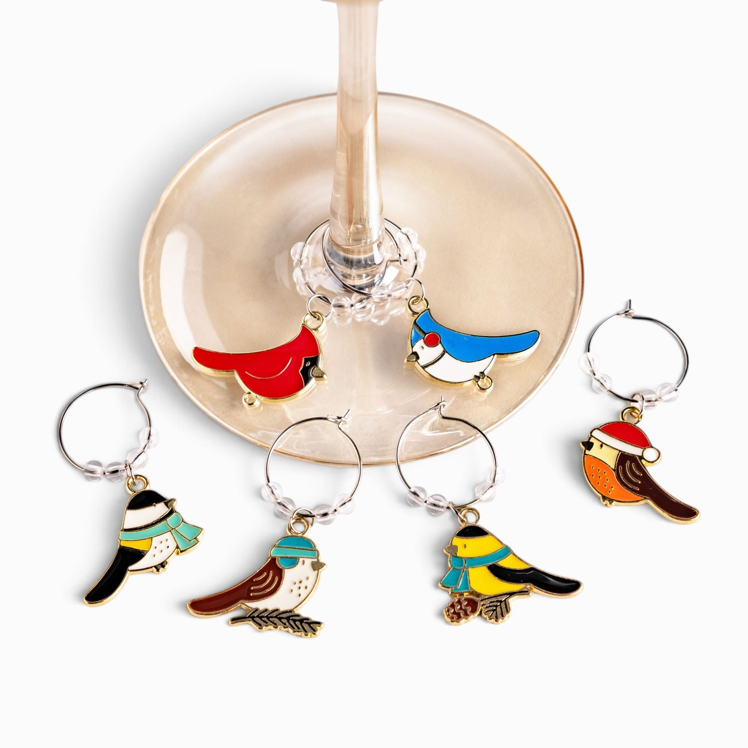 Identificadores de copas pájaros navidad set x6 - Imagen 2