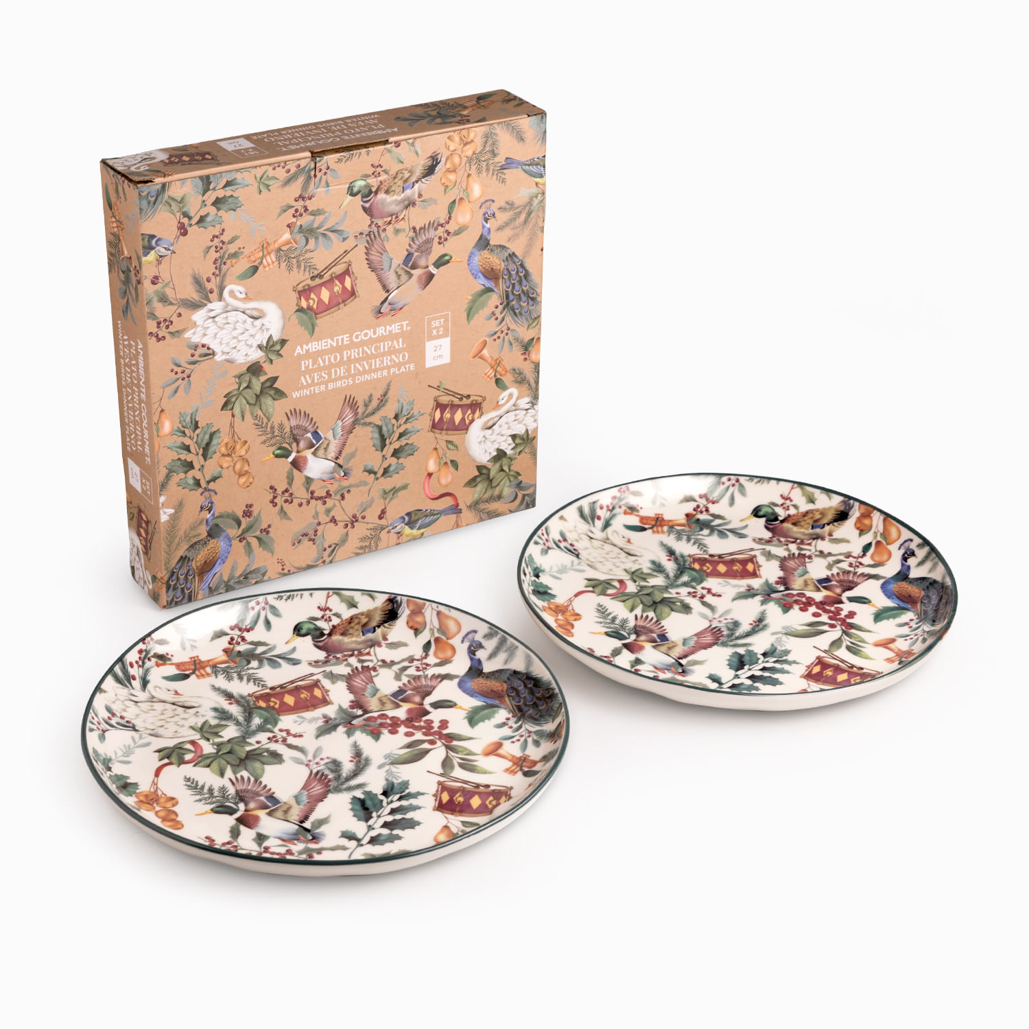 Plato principal aves de invierno 27cm set x2 - Imagen 2
