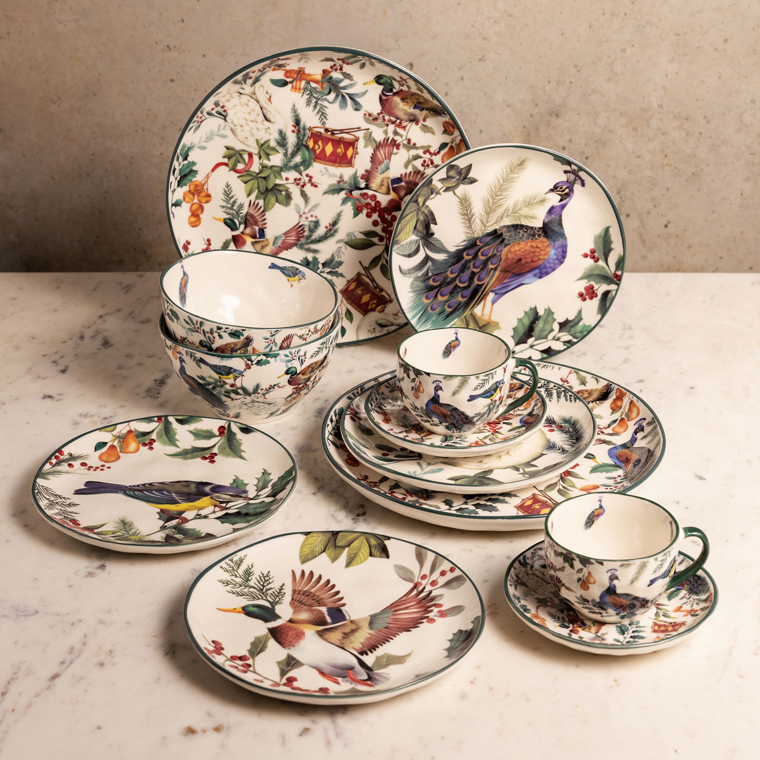 Plato principal aves de invierno 27cm set x2 - Imagen 3