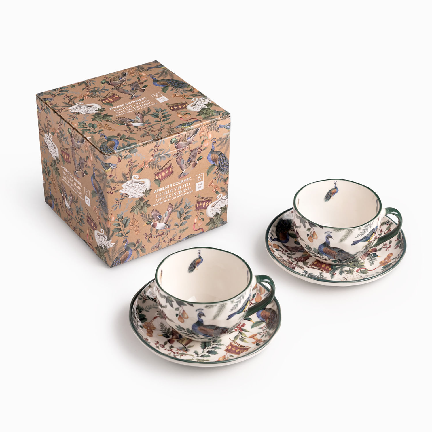 Pocillo y plato aves de invierno 240ml 4 piezas - Imagen 2