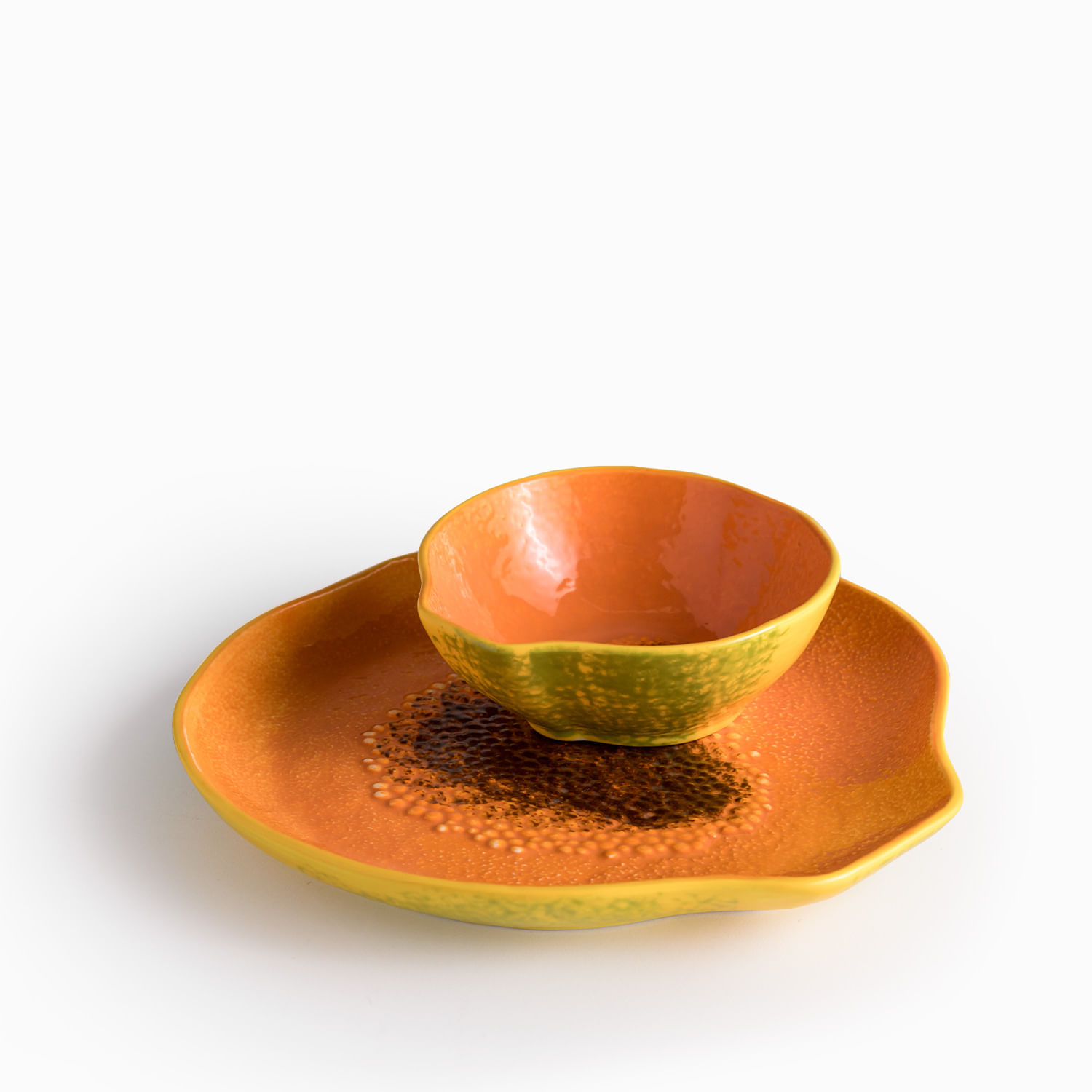 Plato mediano y tazón Papaya set x2