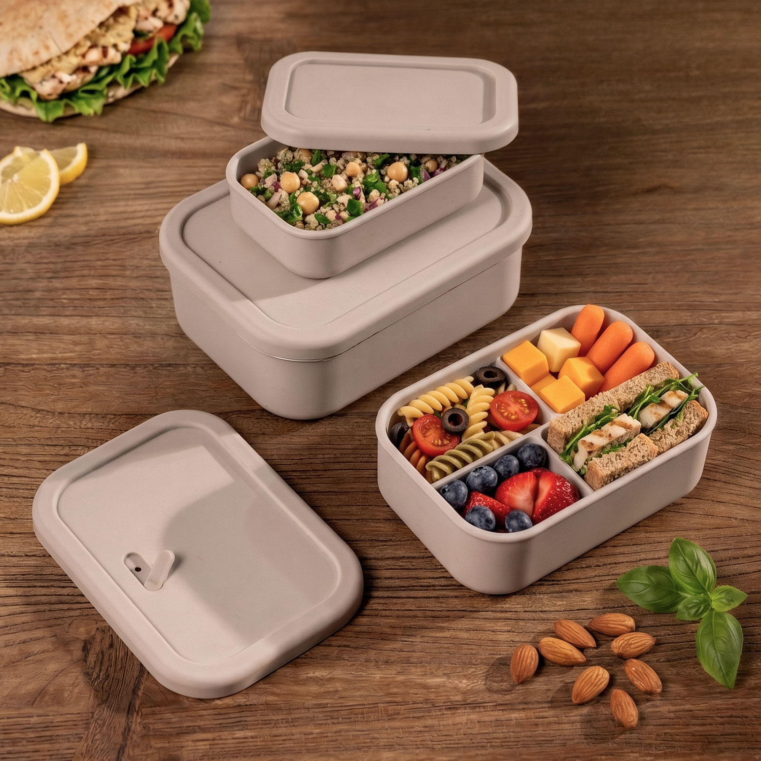 Recipiente silicona gris rectangular 1300ml - Imagen 4